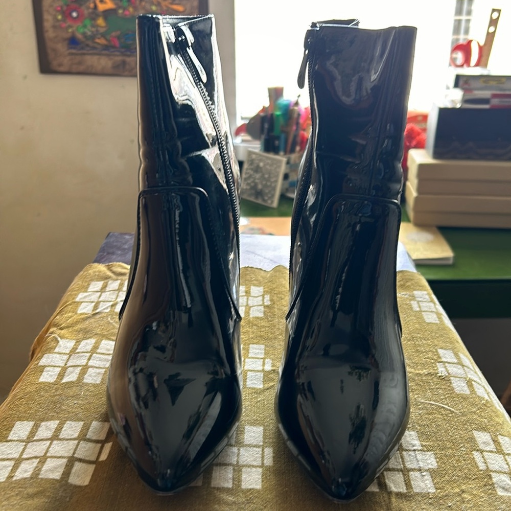 Public desire vinyl lucite heel boots